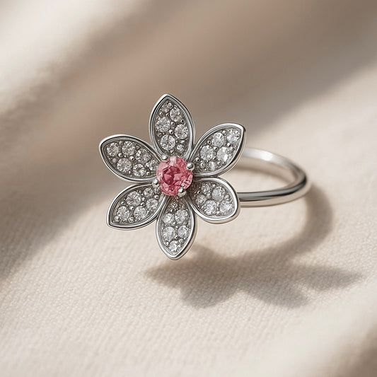 プラチナ フラワーモチーフリング（ピンクサファイア （ラボ）× ラボグロウンダイヤモンド）