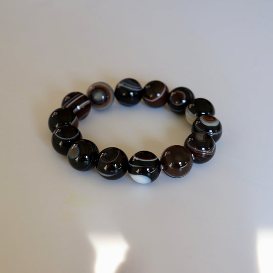 天眼石 黒天眼 瑪瑙 ブレスレット EyeAgate 14mm