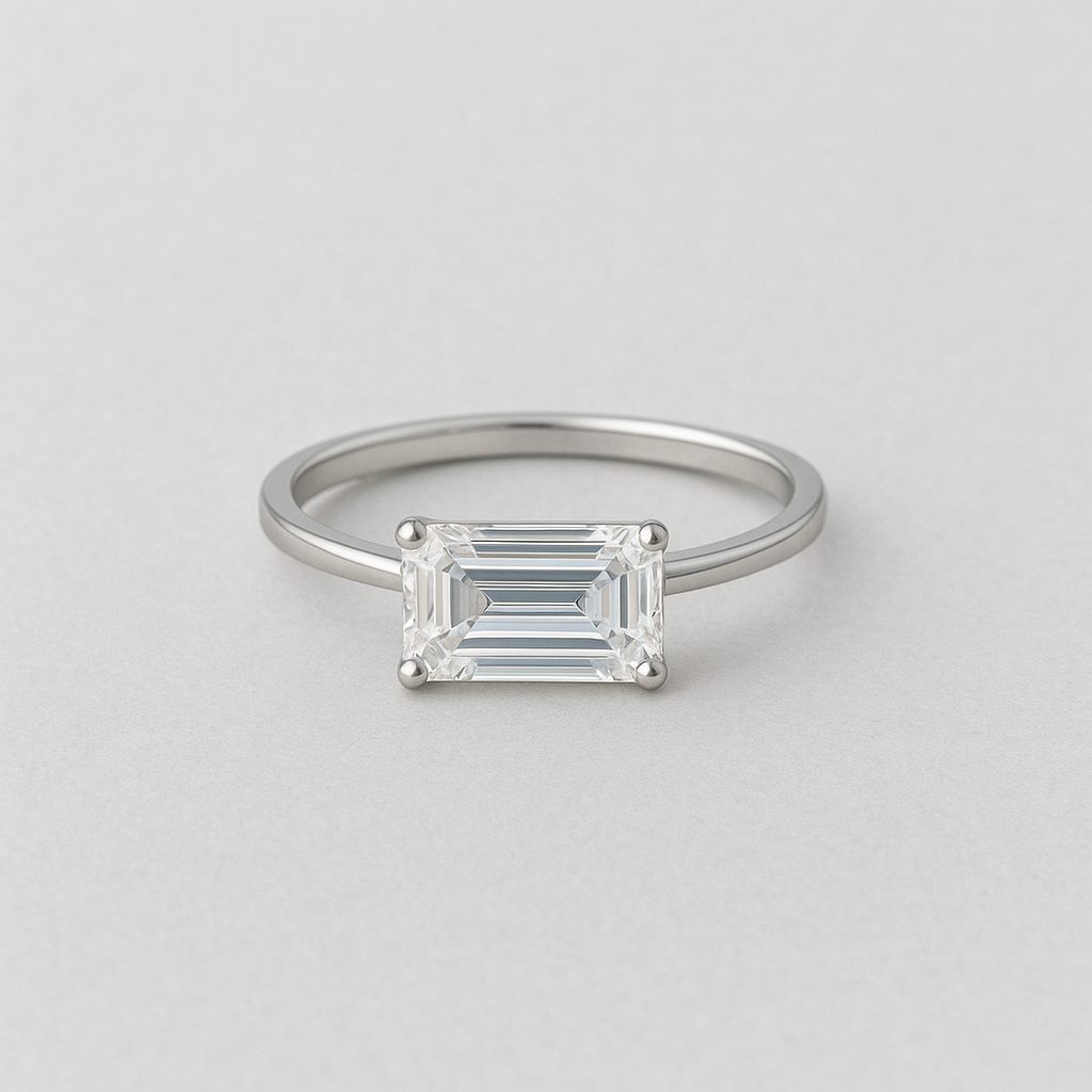 PT 2.5ct エメラルドカット ラボグロウンダイヤモンドリング（横向きセッティング）［IGI鑑定書付き］